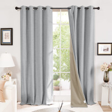 Deconovo 100% Blackout Curtains Faux Linen Thermal Insulated Eyelet Curtains for Living Room, Blue Grey, W52 x L95 Inch One Pair