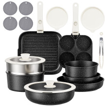 RIOVARM Induction Cookware Set with Detachable Handles, Non-stick Grill Pans, Stackable Saucepans with Lids, Omelette Pan Without PFOA