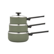 Morphy Richards 3-Piece Saucepan Set, Recycled Aluminium, 16cm, 18cm & 20cm Saucepans, Non Stick Coating, Soft Touch Handles, Suitable for All Hobs