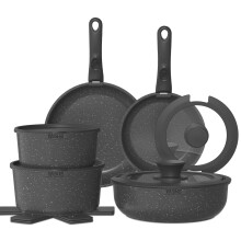 YASHE 15-Piece Non-Stick Pots and Pans Set, Granite Cookware with Removable Handles, Stackable, Easy to Clean, Induction & Gas Hob Compatible