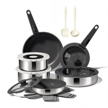 naturepan 16 PCS Ceramic Cookware Set, Stainless Steel Exterior Pots and Pans Set Non Stick, 10x More Durable Super Ceramic Coating