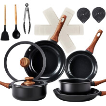 ROVSUN 17 Pcs Nonstick Pots and Pans Set, Cast Aluminum Kitchen Cookware Set, RV Kitchen Cooking Set and Utensils, Dishwasher Safe