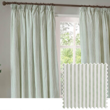 Yard Hebden Blackout Pencil Pleat Curtain Pair – Ultra Soft Cotton Lined Striped Curtains (Eucalyptus - 168x229cm)
