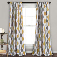 Lush Decor Mid Century Geo Room Darkening Window Curtain Panel Pair, 52" W x 84" L, Gold & Gray