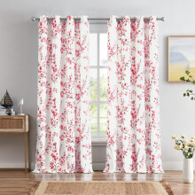 Melodieux Floral Curtains 63 Inch Length for Living Room, Farmhouse Pink Apricot Flower Print White Decorative Grommet Drapes, 52x63 Inch, 2 Panels