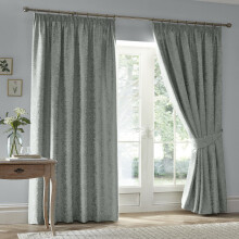 Appletree Green Jacquard Curtains W66 x L90" (168 x 229cm) - Damask Curtains - Soft-Touch Microfibre - Lined - Floral Pencil Pleat Curtains