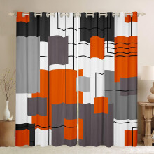 Homewish Black White Grey Orange Blackout Curtains 46x54 Geometric Square Window Curtains for Teen Boys Bedroom Striped Window Curtains Modern