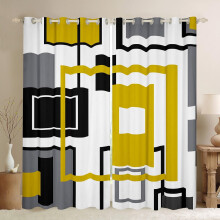 Homewish Abstract Window Curtains Geometric Square Striped Blackout Curtains Black White Yellow Grey Window Curtains for Bedroom Living Room,Modern