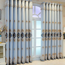 Amidoudou 1 Pair European Double Layer Curtains with Lace for Living Room Bedroom Luxury Embroidered Blackout Curtains (Blue,66 x 90 Inch)