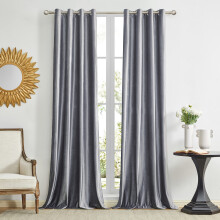 GIGIZAZA Grey Decorative Window Curtains,66 x 72 Inch(Width x Length) Velvet Living Room Eyelet Grommet Blackout Curtains Thermal Insulated Window