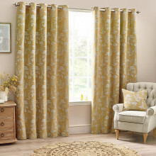 furn. Wylder Sophia Eyelet Curtain Pair – Room Darkening Jacquard Botanical Embroidered Lined Luxury Curtains (Gold – Width 229 x Drop 183cm)