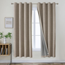 Joydeco 100% Blackout Lined Curtains 72 Inch Drop, Linen Look Textured Thermal Insulated Eyelet Curtains with Coating Back Layer for Living Room
