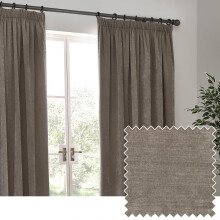 Yard furn Heavy Chenille Blackout Pencil Pleat Curtain Pair – Lined Light Blocking Soft Velvet Curtains (Greige - Width 117 x Drop 137cm)