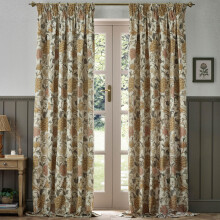 Morris&Co. Cray Pencil Pleat Curtain Pair – Lined Velvet Floral River-Inspired Drapes (Stone/Clay - 117x137cm)