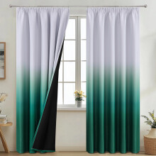 VEHEDE Dark Green and White Ombre Blackout Curtains, 66 Inch Wide Room Darkening Drapes, 2 Panels Thermal Insulated Pencil Pleat Curtain for Bedroom