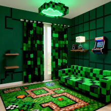 Manfei Pixelated Miners Game Window Drapes,Geometric Check Video Games Blackout Curtain,Gamepad Camo Grid Boys Girls Room Decor,Black Green 2
