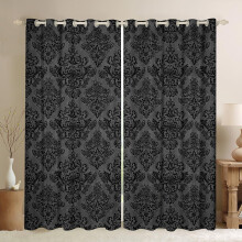 Homemissing Damask Curtains for Bedroom Living Room Floral Printed Blackout Darkening Drapes Jacquard Window Treatments