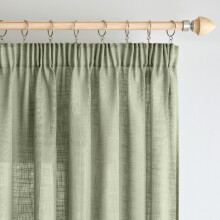Woaboy Interior Linen Curtains with Webbing Modern Translucent Decorative Curtains for Living Room Bedroom Window 2 Pieces 140 x 260 cm Grey-Green