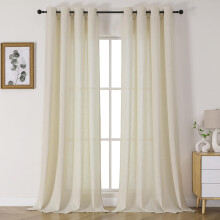 Joydeco Natural Linen Voile Curtains 102 Inch Drop 2 Panels, Soft Drapy Linen Textured Eyelet Semi Sheer Window Treatment Curtains for Room