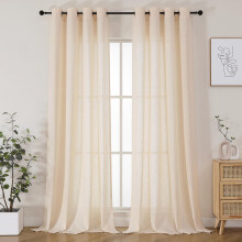 Joydeco Natural Beige Linen Voile Curtains 102 Inch Drop 2 Panels, Soft Drapy Linen Textured Eyelet Semi Sheer Window Treatment Curtains for Room