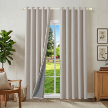 Runyéla 100% Blackout Linen Curtains Eyelet 72 x 72 Inch Drop for Living Room Bedroom Thermal Curtain 2 Panels Greyish White