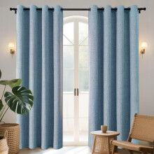 Joydeco 100% Blackout Lined Curtains Bedroom W55 x L69 Inch Drop, Faux Linen Textured Thermal Insulated Eyelet Curtains with Coating Back Layer for
