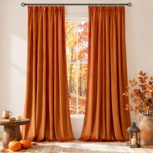 MIULEE Burnt Orange Velvet Pencil Pleat Darkening Curtains for Bedroom 2 Panel Set, Super Soft Luxury Home Decor Living Room