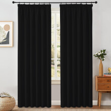 VEHEDE Extra Long Blackout Curtains for Living Room – Thermal Insulated Pencil Pleat Drapes, W55 x L96 Inch, Black, 2 Panels