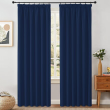 VEHEDE Extra Long Navy Blue Blackout Curtains for Living Room – Pencil Pleat Thermal Drapes, W55 x L96 Inch, Navy Blue, 2 Panels