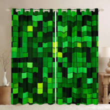 Manfei Pixelated Blocks Miners Blackout Curtains,Video Games Game Gamepad Window Drapes,Geometric Grid Patchwork Nursery Bedroom Playroom Decor,Green