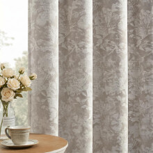 Gazal Vole Beige Jacquard Floral Curtains for Living Room, 63 inch Drop, 85-95% Room Darkening Eyelet Window Drapes, 2 Panels