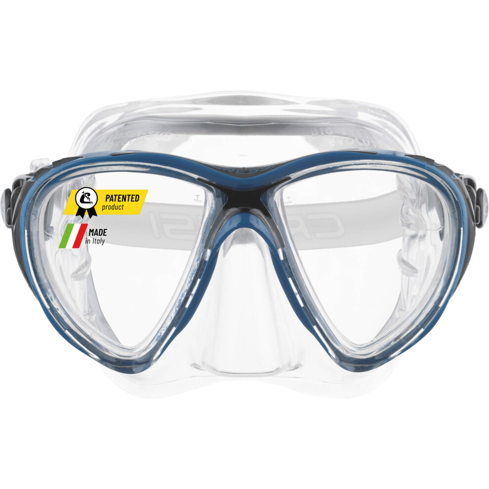Cressi Big Eyes Evolution Crystal Mask - Revolutionary Adult Diving And Snorkeling Mask Crystal Silicone, Transparent/Blue Black, One Size