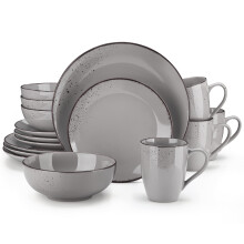 vancasso Navia Jardin Dinner Set, Stoneware Vintage Look Grey Dinnerware Tableware, 16 Pieces Dinner Service Set for 4, Including Dinner Plates