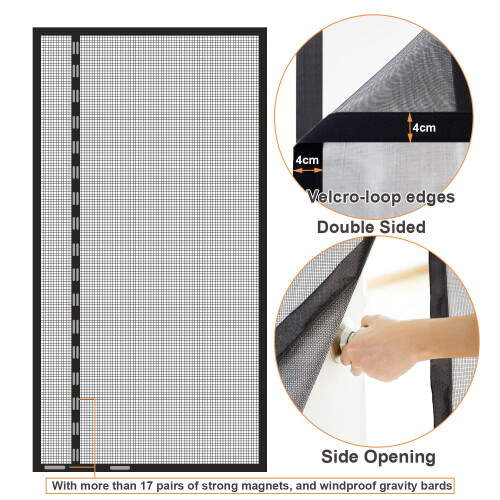 Risareyi Side Opening Magnetic Fly Screens for Doors 210x205cm, Black 2