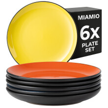 MIAMIO - Plate Set Ceramic/Dessert Plates Set of 6 - Le Papillon (Mixed) | Ceramic Plate Set (21cm), Plates for Breakfast, Side Dishes, and Dessert