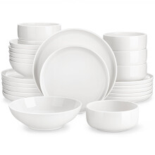 MALACASA 24-Piece Plates and Bowls Sets, Porcelain White Dinner Sets for 6 People Chip Resistant Crockery Set with Dinner Plate/Dessert Plate/Soup