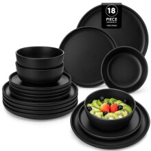 vancasso Black Plates and Bowls Set for 6, Stoneware Dinner Set 18 Piece, Elegant Dinnerware with Matte Glaze, Modern Style Playa Dinner Sets