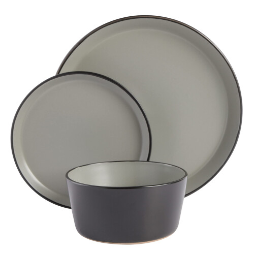 Gibson Soho Lounge Sofia Coupe Dinnerware Set, Service for 4 (12pcs), Grey 1