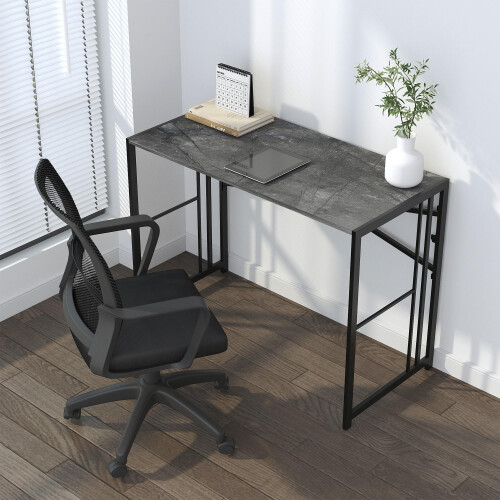 Lutown-Teen Folding Computer Desk 103 cm No Assembly Required, Grey 2