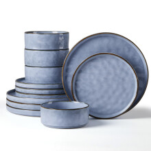 Herogo 12 Piece Dinner Set, Stoneware Dinnerware Sets for 4 People, Reactive Glaze Dining Plates and Bowls, Microwave and Dishwasher Safe