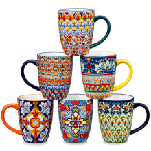 vancasso SIMI Mugs Set, 16oz/480ml Porcelain Coffee Mug Set of 6, Bohemian Style Tea and Coffee Cups with Handle, Microwave & Dishwasher Safe