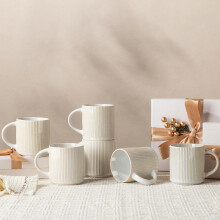 GBhome Stoneware Coffee Mugs Set of 6, 350 ml Coffee Cups with Large Handle for Latte, Cappuccino, Milk,Cocoa, Dishwasher Safe Mug Sets, Beige