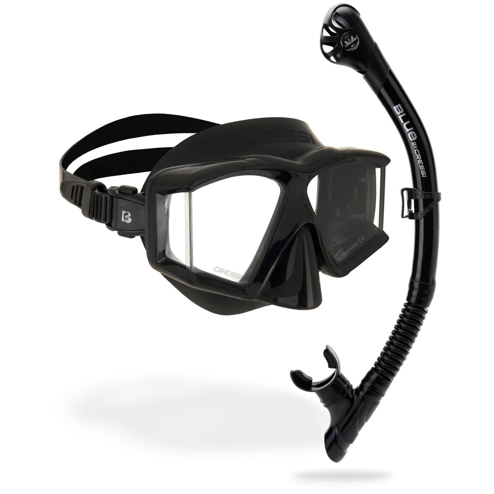 Cressi Horizon Panoramic Snorkelling Mask And Snorkel Set Adults Tempered Glass Diving Mask With Dry Top Valve System For Sea Swimming And Exploration