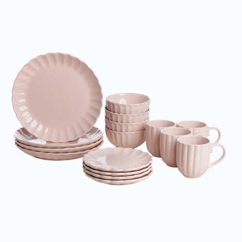 HOMD 16-Pieces Stoneware Dinnerware Set, Dinner Set, Kitchen Dinnerware Ceramic Crockery Set, Dinner Service Set for 4, Include Dinner Plate
