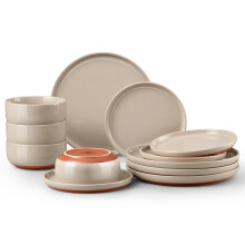 Homikit 12-Piece Dinner Stoneware Set, Speckled Plates and Bowls Dishware with Rustic Terracotta Underside, Reactive Glaze & Scratch Resistant