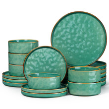 Herogo 18 Piece Dinner Set, Stoneware Dinnerware Sets for 6 People, Reactive Glaze Dining Plates and Bowls, Microwave and Dishwasher Safe