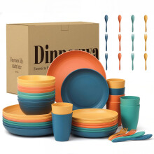 Wrova Plastic Dinner Set 48-Piece | Reusable Camping Cutlery Service for 8 | Cups, Bowls, Plates & Cutlery
