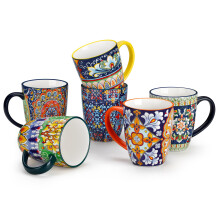 vancasso SIMI Mugs Set, 12oz/360ml Porcelain Coffee Mug Set of 6, Bohemian Style Tea and Coffee Cups with Handle, Microwave & Dishwasher Safe