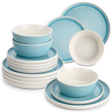 vancasso ELBA 18 Piece Dinner Set for 6, Durable Stoneware Plates and Bowls for Everyday Meals, Blue Reactive Glaze Set with Dinner Plates