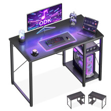 ODK Gaming Desk with Shelves, Small Computer Desk, 100 x 48 cm, Black